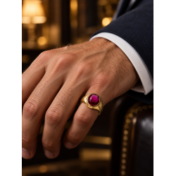 Pre Owned 9ct Mens 9ct Ruby Set Signet Ring ZC117